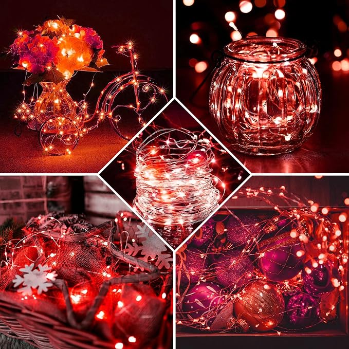 8 Pack Red Fairy Lights 7Ft 20 LED Twinkle String Lights 3 Modes Battery Operated Waterproof Firefly Starry for Mason Jar Party Table Centerpieces Halloween Christmas Valentines Day