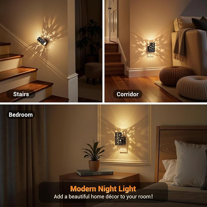 JandCase Night lights Plug into Wall, 2 Pack Starlight Night Light for Kids | Dusk to Dawn Sensor, 0-100LM Adjustable Brightness, 3000K Soft White, 180° Rotating Vintage Plug in Night Light for Bedroom