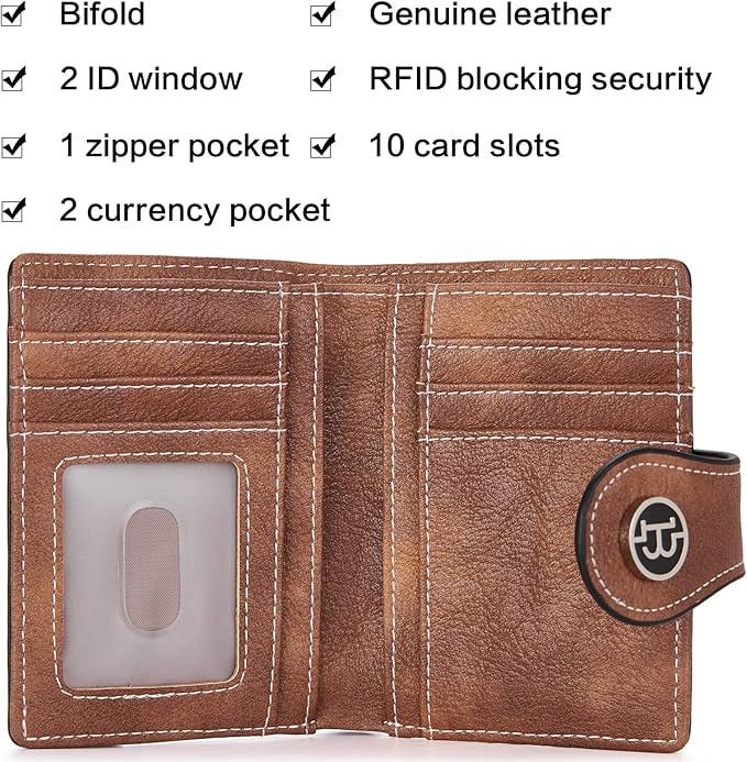 BOSTANTEN Women Leather Wallet RFID Blocking Small Bifold Zipper Pocket Wallet Card Case Purse with ID Window