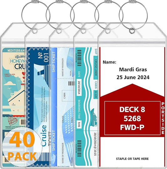 40 Pack Luggage Tags Travel Essentials & Cruise Essentials for NCL, Princess, Carnival, Royal Caribbean & Celebrity Cruise Ships by SEAVILIA