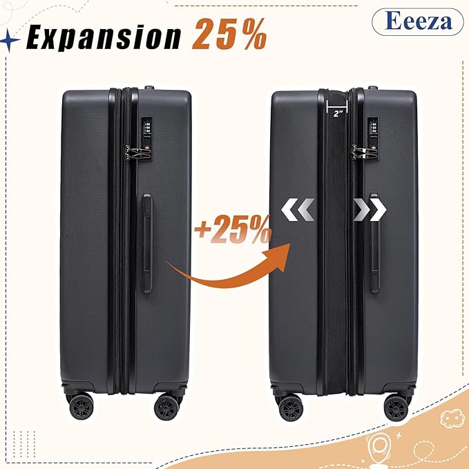 Expandable Carry on Luggage Sets,Suitcases with Detachable Wheels Hardshell 22x14x9 Airline Approved,Lightweight Luggage Set with TSA Lock,Carry on Suitcase