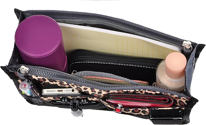 Vercord Purse Organizer Insert for Handbags Bag Organizers Inside Tote Pocketbook Women Nurse Nylon 13 Pockets Leopard Small