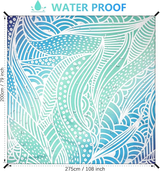 Beach Blanket Waterproof Sandproof Beach Mat for 1-8 Adults Quick Drying Durable Outdoor Picnic Mat for Beach Festival Travel Camping Hiking (Gradiant BL-Ripple, 79"×108"(6 Person))