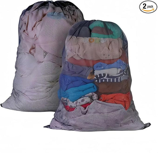2 Pack Large Mesh Laundry Bag, 24×36 inch Heavy Duty Mesh Laundry Bags Drawstring Lockable, Laundry Hamper Liner, for Factories, College, Travel, Dorms, Family and Apartment Dwellers, Black