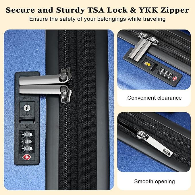16 Inch Underseat Carry On Luggage Airline Approved, Expandable Lightweight ABS+PC Hard Shell Suitcases with 360° Spinner Wheels, TSA Lock, YKK Zipper, for Business Weekender (Blue, 1 PC)