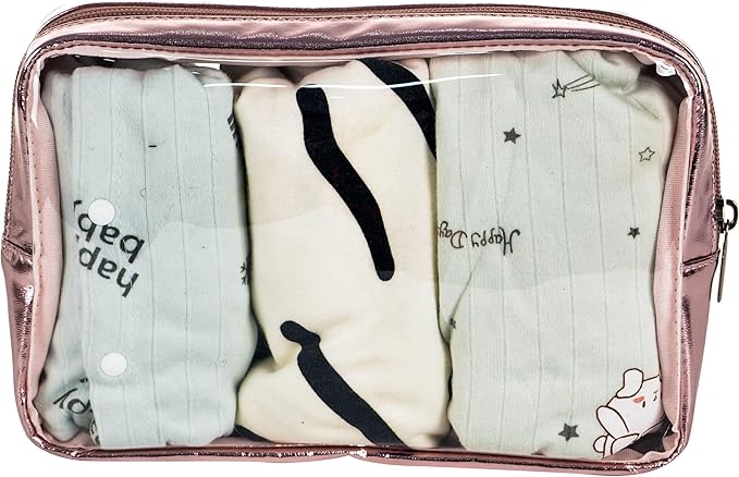 TSA Approved 5-Piece Diaper Bag Organizer Pouch Set Clear Waterproof TPU Kids Toiletry Storage Set Travel Packing Clutch Cube Bags for Baby Nursing(Gose gold leather)