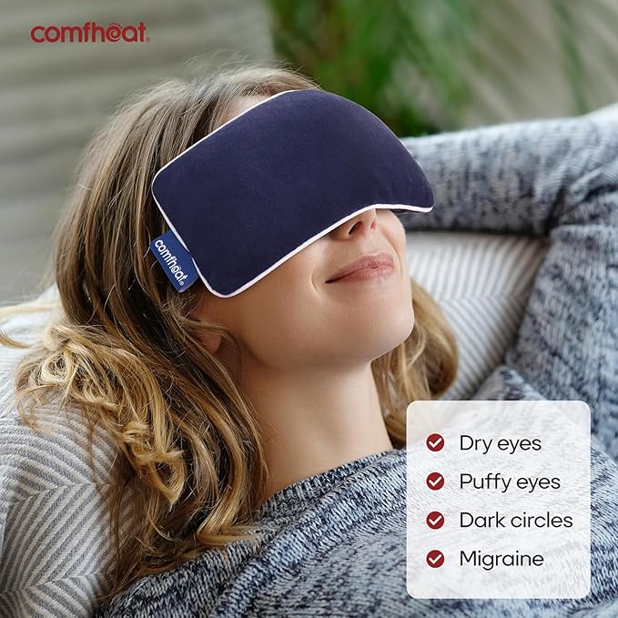 Lavender Weighted Eye Pillow - Soft Plush Removable Cover, Moist Heat & Cold Therapy, Natural Aromatherapy Eye Compress Pillow for Relaxation, Yoga, Meditation, and Sleep, Navy Blue