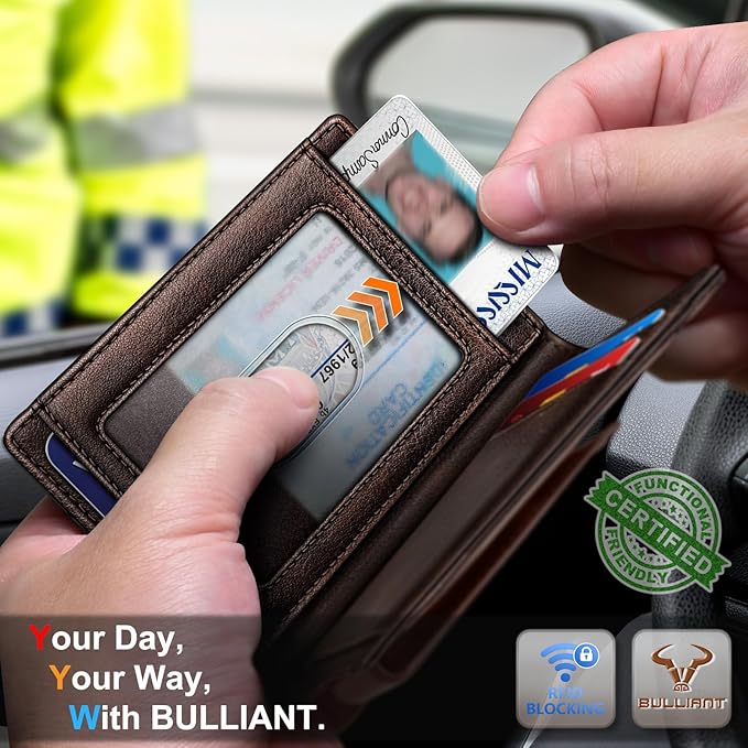 BULLIANT Magnetic Closure Slim Wallet-Genuine Leather Front Pocket Wallet for Men,RFID Blocking,Holds 12 Cards and Money Clip