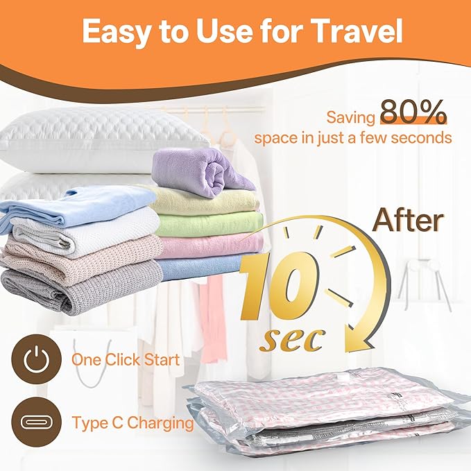 Vacuum Storage Bag with Rechargeable Cordless Pump, 18 Pack Vacuum Seal Space Saver Bags for Clothing Clothes Travel Home