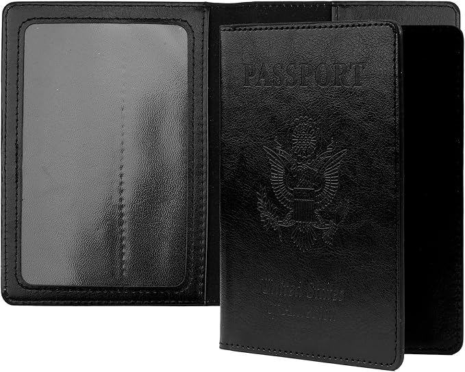 Passport Holder, Travel Must Haves, Men's Black Leather Passport Case with Vaccine Card Slot