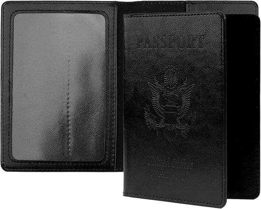 Passport Holder, Travel Must Haves, Men's Black Leather Passport Case with Vaccine Card Slot