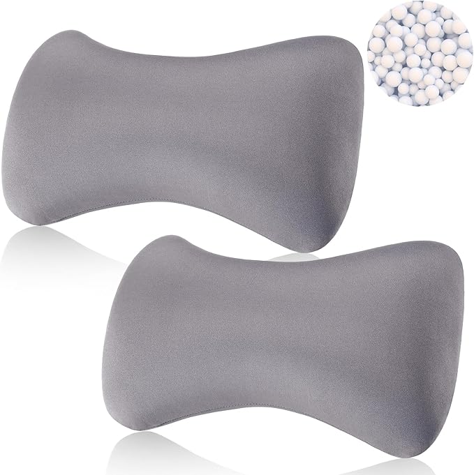 Thyle 2 Pack Bead Neck Pillow Small Bone Shape Neck Support Cushion for Bed Sofa Travel Soft Pillow for Home Sleeping Headrest and Lumbar Support(Grey)