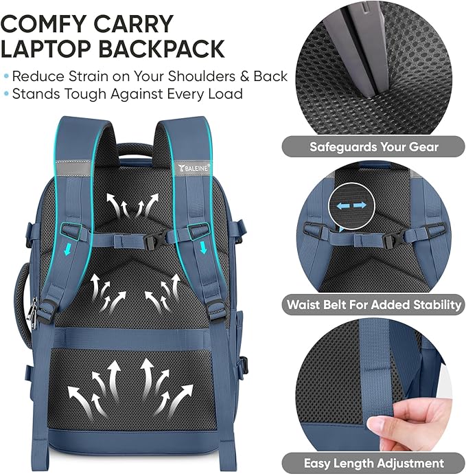 BALEINE Travel Backpack for Women Men, Large Sturdy Carry On Laptop Backpack Gifts for Business, Casual, Weekender, Hiking (XL, Dusty Blue)