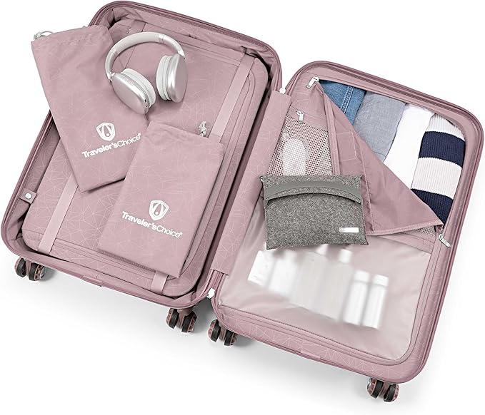 Traveler's Choice Ultimax II Polycarbonate Hardside Luggage with Spinner Wheels, Pink, 25-Inch Medium Luggage