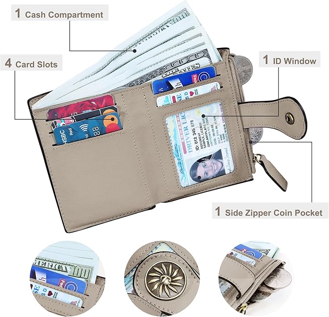 Tipmile Small Wallet for Women Bifold RFID Blocking Card Holder Leather Wallets with Zipper Coin Pocket