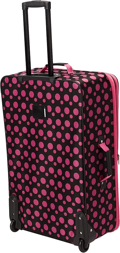 Rockland Fashion Softside Upright Luggage Set, Black/Pink Dot, 4-Piece (14/19/24/28)