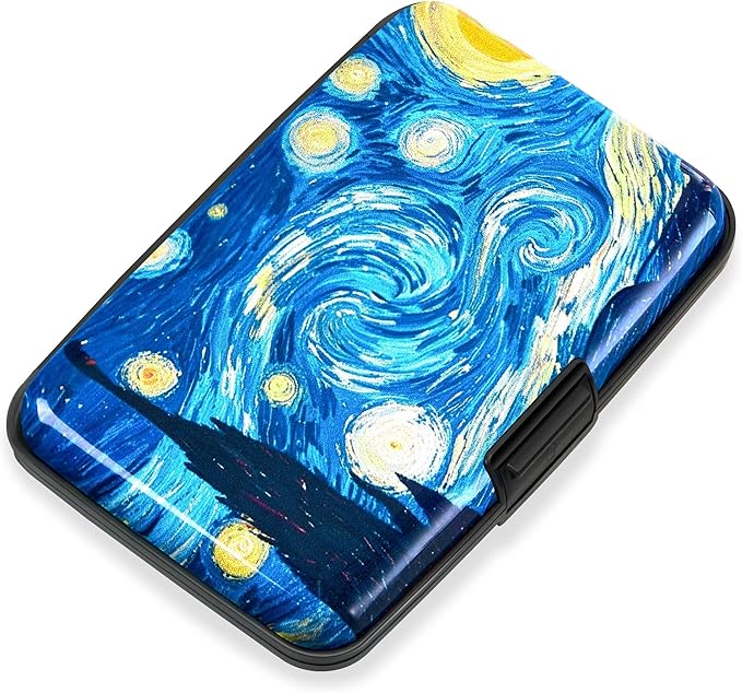 Mayski Credit Card Holder, RFID Blocking, Aluminum Alloy Hard Case, Small Mini Business Metal Wallet for Women Men, The Starry Night