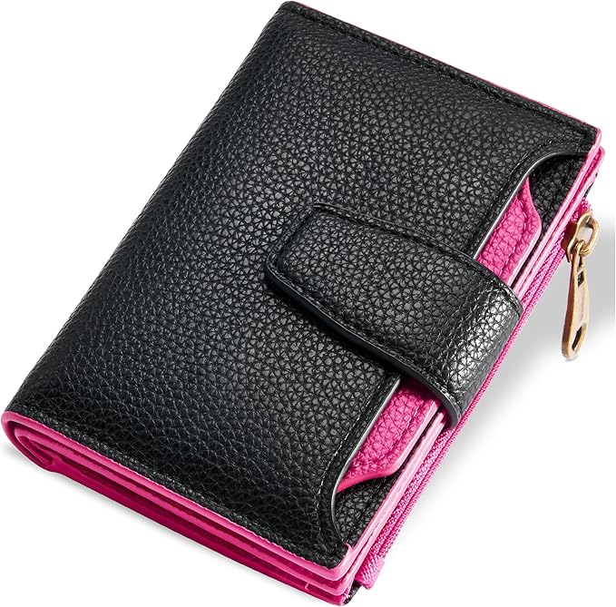 Airkit Small Wallet Women RFID Blocking Soft Leather Bifold Compact Card Holder Wallet for Women with Zipper Coin Pocket 4 ID Window