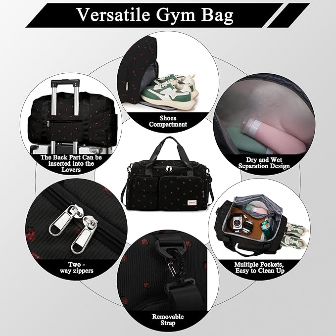 Small Gym Bags for Women, Travel Duffle Bag with Shoes Compartment, 4 in 1 Carry on Weekender Overnight Bag with Dry Wet Separated Pocket, Sport Gym Tote Bag for Yoga, Dance, Swimming, Workout, Ballet