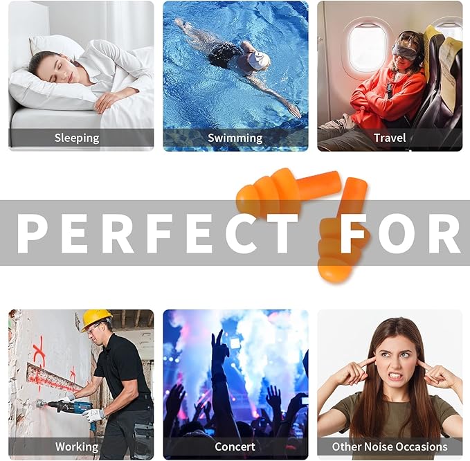 Silicone Earplugs for Swimming, Sleeping, Snoring, Work, Concerts - Noise Cancelling, Reusable Ear Protection, 8 Pairs