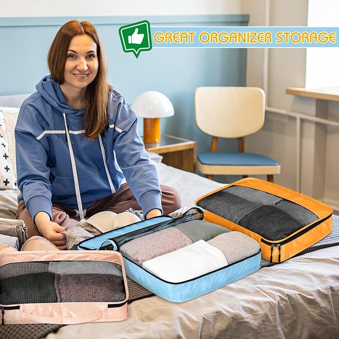5 Pcs Packing Cubes for Suitcase Large Travel Cubes Carry on Luggage Organizer Bags for Clothes Accessories (L,Pastel)