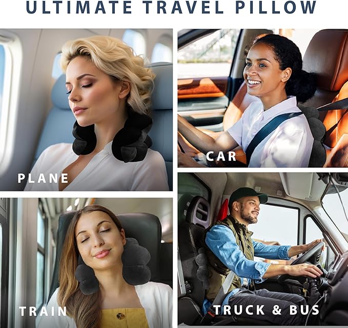 Total Pillow Donut Pillow for Airplane & Travel, Sleeping Neck Pillow, Microbead Comfortable Pillow for Neck, Head, Back, Lumbar & Pelvic Support, Twists to Many Positions - Black