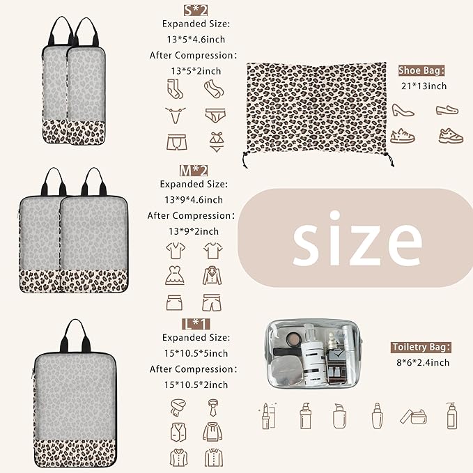 7 Pcs Compression Packing Cubes for Travel Luggage, Lightweight Suitcase Organizer Bags Set, Compression Packaging Cube for Travel Essentials, Packing Cubes for Carry on Suitcase