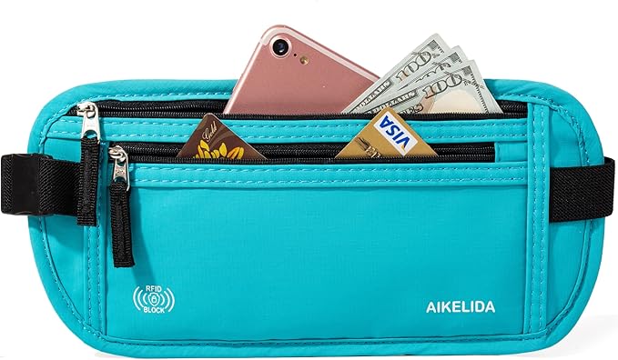 Money Belt - Slim Passport Holder RFID Blocking Travel Wallet Undercover Fanny Packs for Men Women - Blue