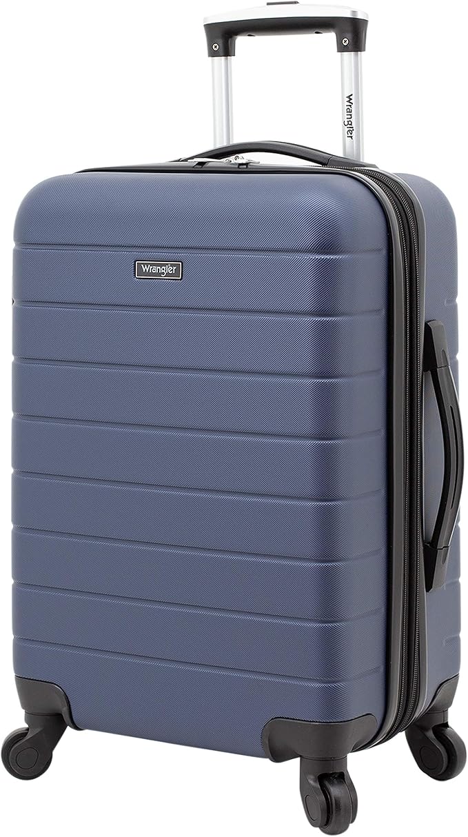 Wrangler Smart Spinner Hardside Luggage, 22-Inch Carry-On, Navy Blue