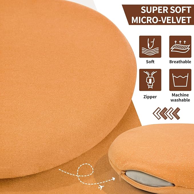 BUYUE Memory Foam Seat Cushion, Dia 13" Soft Velvet Round Stool Cushion Anti-Slip Chair Pads, S, Orange