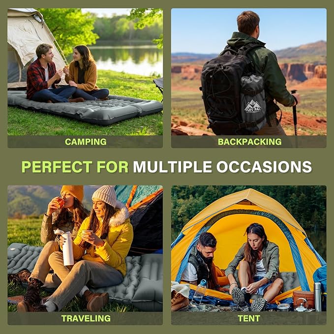 Camping Sleeping Pad, Ultralight Camping Mat with Pillow Built-in Foot Pump Inflatable Sleeping Pads Compact for Camping Backpacking Hiking Traveling - Gray