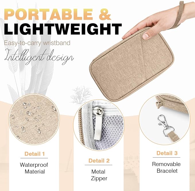 Passport Holder Family RFID Travel Document Organizer for Women Waterproof Passport Wallet Men Portable Case for Cards, Boarding Pass, ID, Money, Tickets with Zipper
