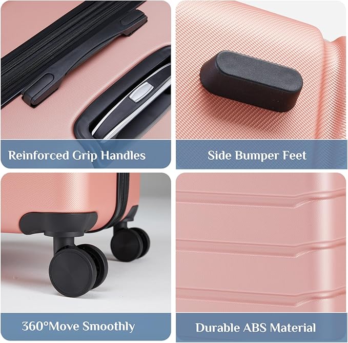 NEWBULIG 3-PCS Set Suitcases Spinner Wheels Lightweight Expandable Travel Hard Shell Luggage with TSA Lock, Pink