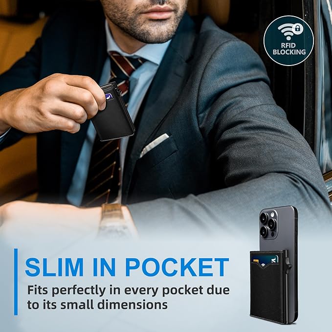 miyozi Wallet for Men,with Cash Pocket 2 ID Window 9-13 Cards,Metal Case Smart Slim Pop Up Credit Card Holder Flip with Magnetic Closure RFID Blocking Trifold wallet with Gift Box