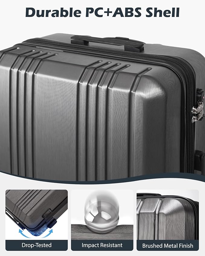 Coolife Luggage PC+ABS Hardshell Suitcase with TSA Lock, Spinner Carry On Lightweight (silver, S(20in_carry on))