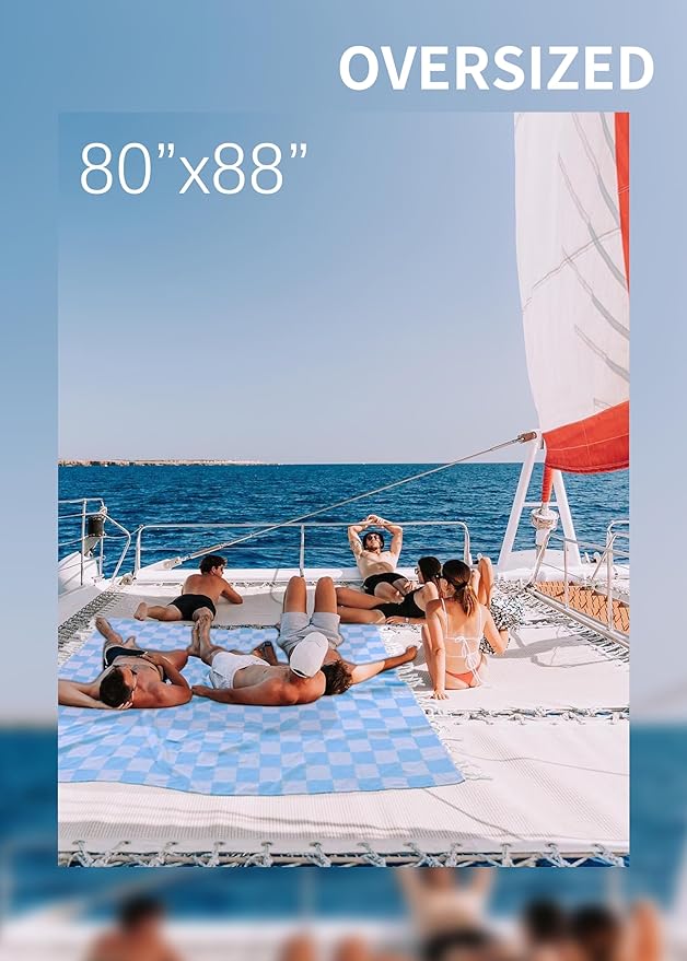 Antfuny Giant Beach Towel Blanket Autumn Outing Stuff for Women & Men Road Trip Camping Gear Ship Cruise Gear Must Haves Extra Large XXL Blue Plain Pattern Airplane Accessories Travel Gadgets