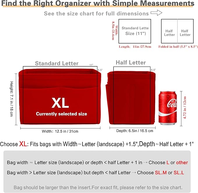 Purse Organizer Insert, Handbag Organizer with Zipper, Tote Shaper with Cup Holder & Keychain, Compatible with LV, Neverfull, MK, COACH, Longchamp, Kate Spade – Red-XL