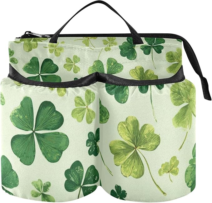 Green Natural St Patrick Clovers Luggage Cup Holder Travel Portable Free Hand Drink Carrier Suitcase Drinks Beverage Holder Carry-On Bottle Mug Holder Organizer Bag Travelers Accessories