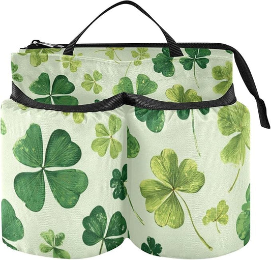 Green Natural St Patrick Clovers Luggage Cup Holder Travel Portable Free Hand Drink Carrier Suitcase Drinks Beverage Holder Carry-On Bottle Mug Holder Organizer Bag Travelers Accessories