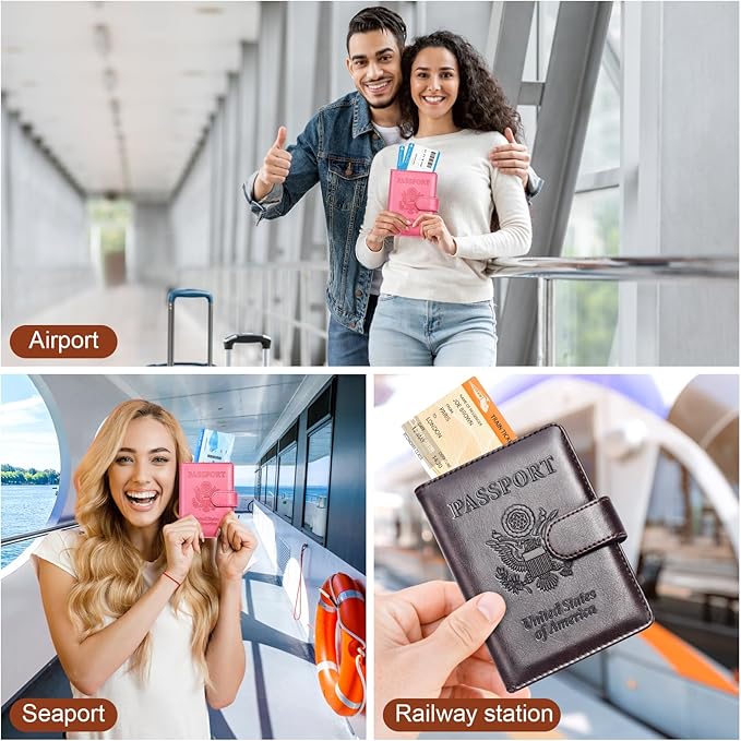 Herain Passport Holder for Travel Cruise Essentials, 2 Pcs Passport Cover Wallet Case Travel Gifts Women Men Family, RFID Passports Book Card Holders Travels Accessories Must Haves