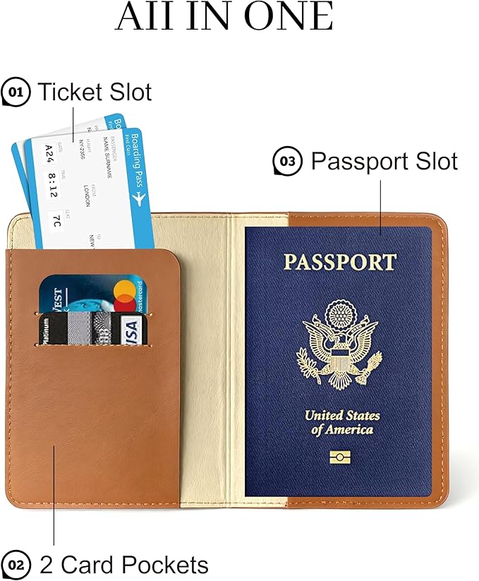 Passport Holder for Travel Essentials,RFID Blocking Passport Cover Case for Travel Accessories,Travel Wallet for Women Men (Dark Brown)