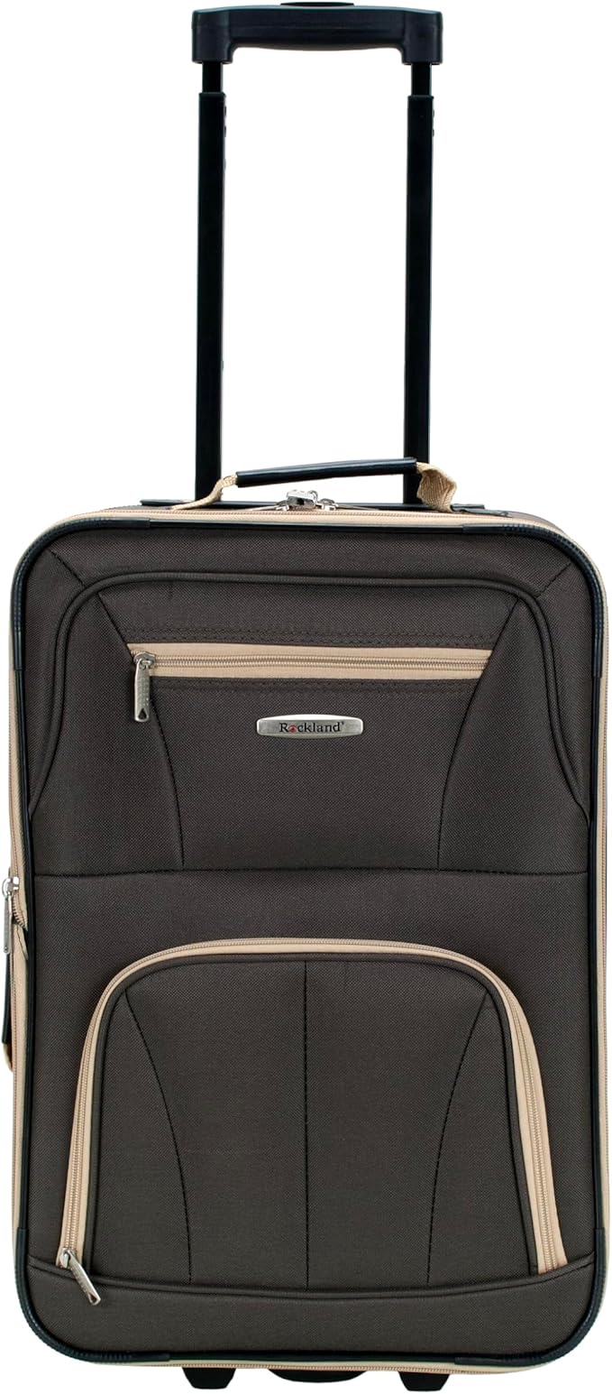 Rockland Fashion Softside Upright Luggage Set,'Expandable,Lightweight,Telescopic Handle,Wheel, Brown, 2-Piece (14/19)