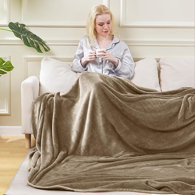 Soft Queen Size Blanket for All Season Warm Fuzzy Microplush Lightweight Thermal Fleece Summer Autumn Fall Winter Spring Blankets for Queen Full Bed Couch Sofa,90x90 Inches,Taupe