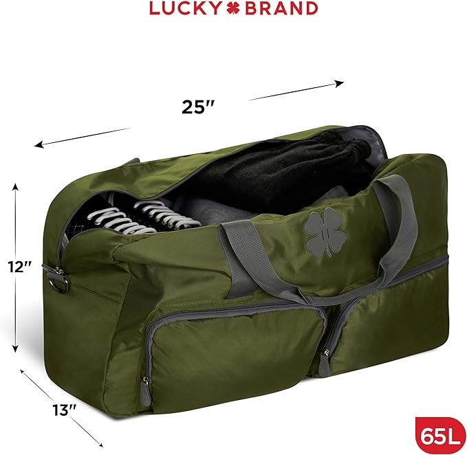 Lucky Travel Duffel Bags 65L, Gym Bag, Travel Bag & Large Duffle Bag for Men, Foldable Overnight Weekender Bags for Women & Men with Adjustable Shoulder Strap, Loden Green