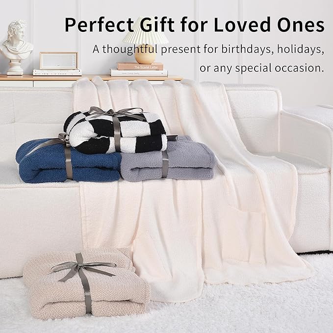 JOOJA Wearable Blanket Super Soft Feather Yarn Blanket Shawl with Pockets Fuzzy Throw Blanket TV Blanket for Adults Teens