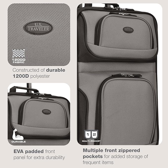 U.S. Traveler Rio Lightweight Softside Rolling Carry-on Suitcase, 2-Wheel Single, Grey