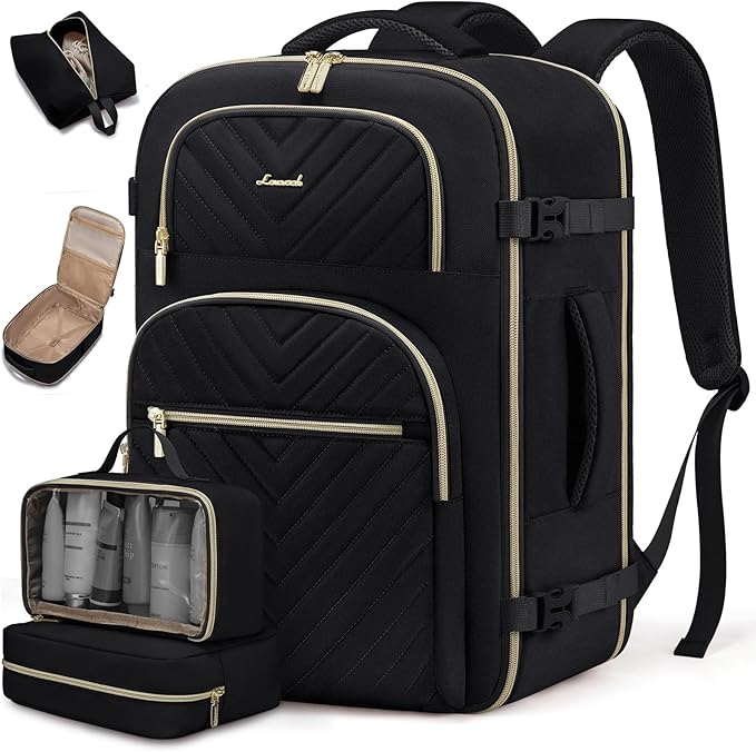 LOVEVOOK Travel Backpack Carry on Flight Approved 50L,Waterproof TSA Travel Essentials Personal Item Backpack for Women Men,Large Carry on Luggage Suitcase Travel Bag for Airplane with 3 Packing Cubes