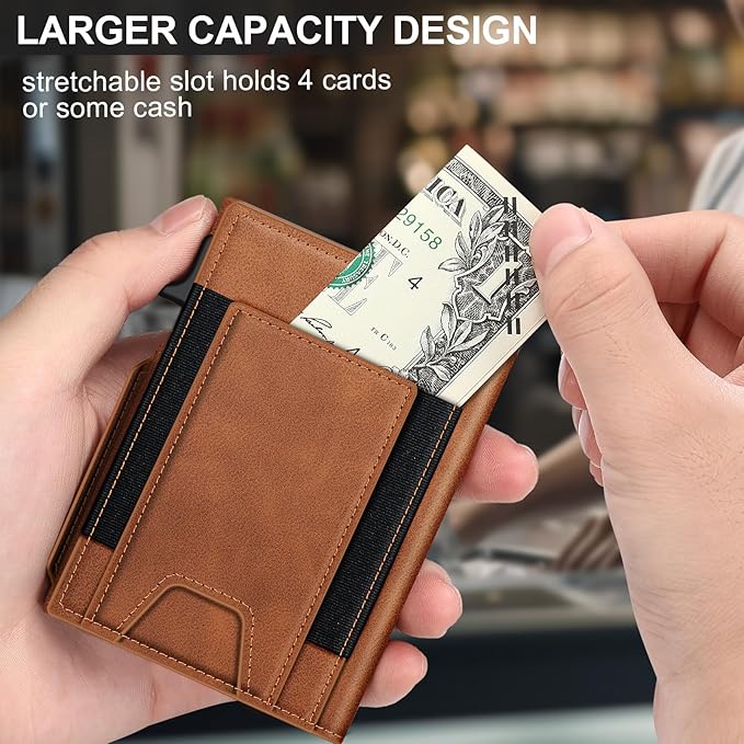 Wallet for Men Wallet with Slim Pop Up Card Holder 9-13 Cards, Bifold Minimalist Smart Wallet RFID Blocking Credit Card Holder with ID Window & Stretchable Cash Slot Compact Metal Aluminum Card Case