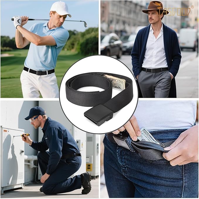 Travel Security Money Belt with Hidden Money Pocket - Cashsafe Anti-Theft Wallet Unisex Nickel free Nylon Belt by JASGOOD
