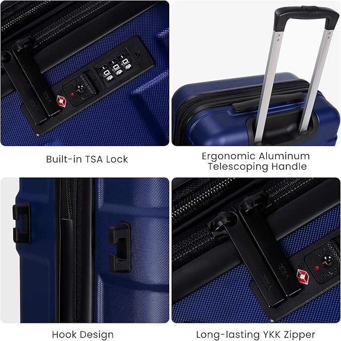 Luggage Sets 3 Piece with Spinner Wheel, Hardside Suitcase Set with TSA Lock, Expandable Lightweight Travel Luggage for Men and Women, Blue